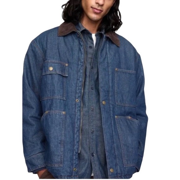 GAP Oversized Heavyweight Denim Chore Jacket Fleece Lined Utility - Picture 1 of 16